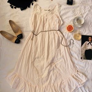 Vtg Prairie 80s Cotton Lounge Crochet Tunic Dress